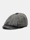 Men Denim Striped Patchwork British Newsboy Hat Octagonal Hat Beret Flat Cap - Gray