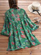 Летняя блузка Bohemian Embroidery с цветочным принтом и V-образным вырезом Plus размера - Зеленый