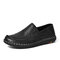 Men Business Casual Handmade Stitching Leather Flats - Black