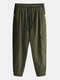 Mens Loose Multi-Pocket Elastic Waist w Drawstring Ankle Length Cargo Pants - Army Green