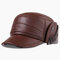Mens Vintage Casual Comfortable Winter Thick Warm Leather Plush Flat Hat Outdoor Protect Ear Cap  - #1