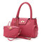 Women Elegant 2PCS Handbag Crossbody Bags Buckle Tassel Pendant Bags Clutch - Rose Red