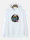 Mens Colorful Reflective Mushroom Print Relaxed Fit Pullover Hoodie - White