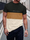 メンズ スクリプト カラーブロック パッチワーク カジュアル 半袖 Tシャツ - 黒