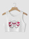 Butterfly Flower Graphic Sleeveless Crew Neck Tank Top - White