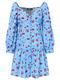 Floral Print V-neck Puff Sleeve Button Plus Size  for Women - Blue