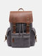 Men Retro Large Capacity Waterproof Canvas Genuine Leather Cowhide Backpack - Gray