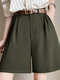 Pantalones cortos de pierna ancha con cintura elástica y bolsillo sólido para mujer - ejercito verde