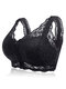 Lace Zip Front Wireless Full Cup Cotton Lining Bras - Black