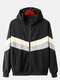 Mens Casual Loose Colorblock Cotton Zipper Up Elastic Hem Hooded Jacket - Black