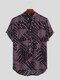 Mens Wave Ponit Patchwork Stand Collar Short Sleeve Casual Loose Henley Shirts - Navy