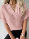 Solid Panel Half Sleeve V-neck Blouse For Women - Pink