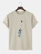 Mens Planet Astronaut Print Crew Neck Short Sleeve T-Shirts - Apricot