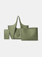 3 قطع جلد صناعي كبير سعة متعدد الجيوب قابل للإزالة مفتاح حقيبة كتف متعددة الوظائف حقيبة يد - أخضر