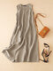 Cotton Solid Sleeveless V Neck Casual Maxi Dress - Beige