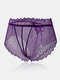 Plus Size Women Bandage Back Design Lace Breathable Comfy Panties - Purple