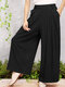 Plain Pleated Plus Size Casual Wide Leg Palazzo Pants with Pocket - Black