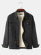 Mens Multi-Pocket Button Up Cotton Stylish Casual Denim Jacket - Black
