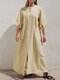 Solid Color Half Sleeves Front Slit Lace-Up Casual Maxi Dress - Beige