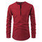 Mens fashion button V-neck long-sleeved shirt  - Red