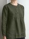Solid Button Front Pleated Long Sleeve Casual Blouse - Dark Green
