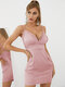 Solid Backless Adjustable Strap Ruffle Mini Sexy Dress - Pink