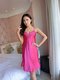 Simulation Silk Strap Nightdress Female Deep V Pajamas Silk Ice Silk Spicy Lace Extreme Temptation - Hot Pink