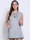Women Casual Lace-up Sleeveless Notched Neck Top - Grey