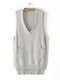 Women Casual Knit Solid Color V-neck Mid-long Irregular Hem Sweater - Light Grey