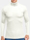 Mens Solid Color Turtleneck Ribbed Knit Basics Long Sleeve T-Shirts - White