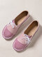 LOSTIST Large Size Women Casual Soft Splicing Lace Up Flat Loafers - Purple