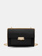 Women Faux Leather Fashion Solid Color Chain Frosted Crossbody Bag - Black