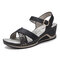 LOSTISY Lightweight Cross Strap Opened Toe Buckle Summer Wedges Sandals - Black