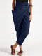 Casual Wrap Pocket Irregular Harem Pants With Belt - Dark Blue