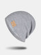 Unisex Knitted Solid Color Letter Rivet Leather Label Warmth Casual Beanie Hat - Light Gray