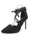 Plus Size Fashion Sexy Pointed Toe Black Strappy High Heels For Women - Black