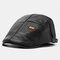 Men's Faux Leather Beret Hat Casual Newsboy Cap Warm Flat Caps - Black
