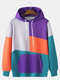 Mens Patchwork Colorblock Loose Fit Casual Drawstring Hoodies With Muff Pocket - Purple