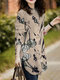 Блуза с длинными рукавами и воротником-стойкой с разрезом и принтом растений - Абрикос