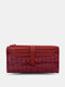 Women Faux Leather Vintage Multi-Slots Solid Color Long Wallet Purse - Red