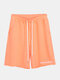 Women Cotton Mid Length Letters Shorts Elastic Waist Breathable Pockets Lounge Bottoms For Gym - Orange