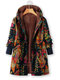 Abrigo con capucha y botones de felpa con estampado vintage - Marron oscuro