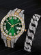 2 Pcs/Set Alloy Diamond Men Business Watch Decorated Pointer Quartz Watch Bracelet - #05