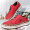 LOSTISY Women Breathable Hollow Slip On Walking Casual Flats - Red