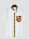 Camicie da uomo a maniche corte etniche con colletto alla coreana con stampa geometrica - bianca