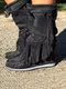 Large Size Women Retro Stitching Tassel Decor Comfy Slip-on Mid Calf Moccasin Boots - Black