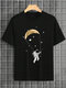 Kurzarm-T-Shirts mit Rundhalsausschnitt für Herren mit Astronauten-Galaxie-Aufdruck - Schwarz