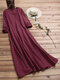 Women Vintage Cotton Tunic Baggy Long Sleeve Maxi Dress - Wine Red