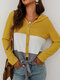 Bandage Contrast Color Long Sleeve Cardigan For Women - Yellow