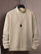 Mens Solid Texture High Neck Casual Long Sleeve T-Shirts - Khaki
